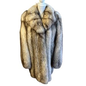 Natural Blue Fox Fur Stroller Jacket Coat Size L Genuine Fur Womens